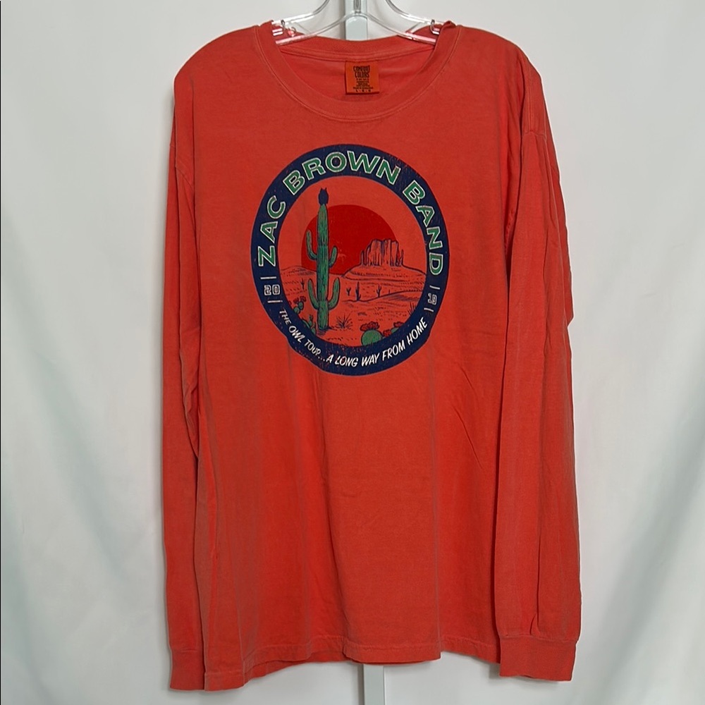 Zac Brown Long Sleeve Cotton Orange Size Large 2019 The Owl Tour Concert T-shirt